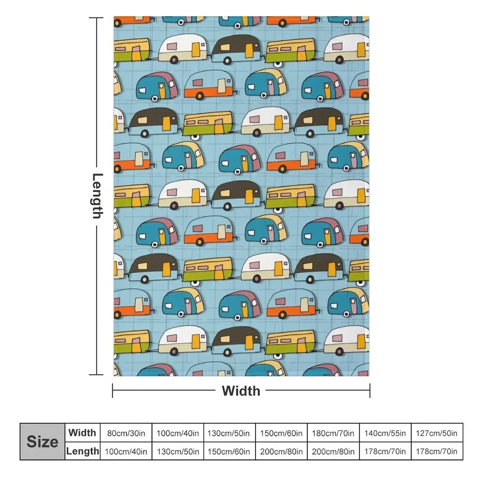 Retro Campers Blue #Midcenturymodern Throw Blanket couch cozy soft plush fuzzy picnic outdoor blanket