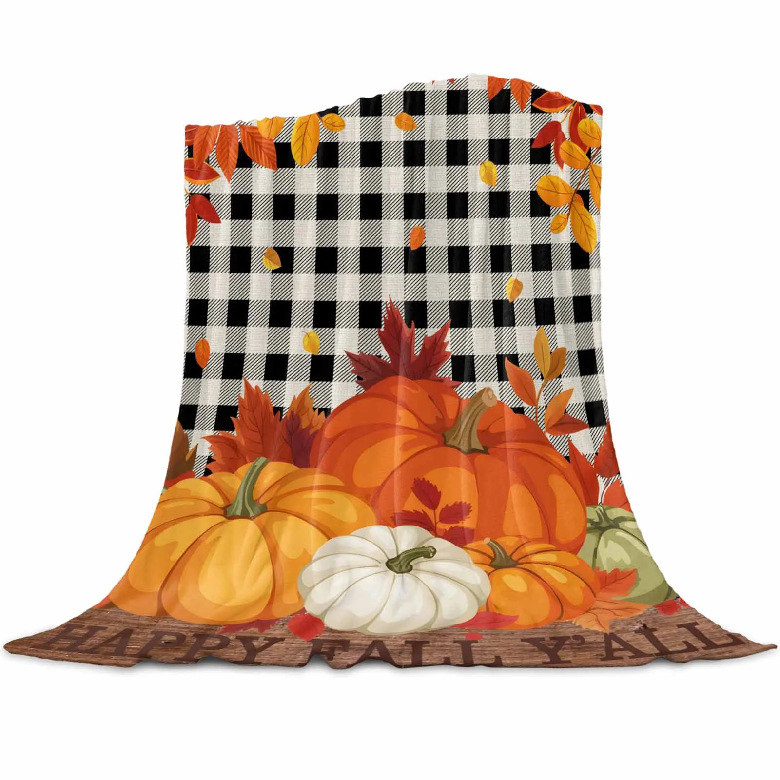 

Black Thanksgiving Pumpkin Plaid Throws Blankets for Sofa Bed Winter Soft Plush Warm Family Friends Holiday Gifts