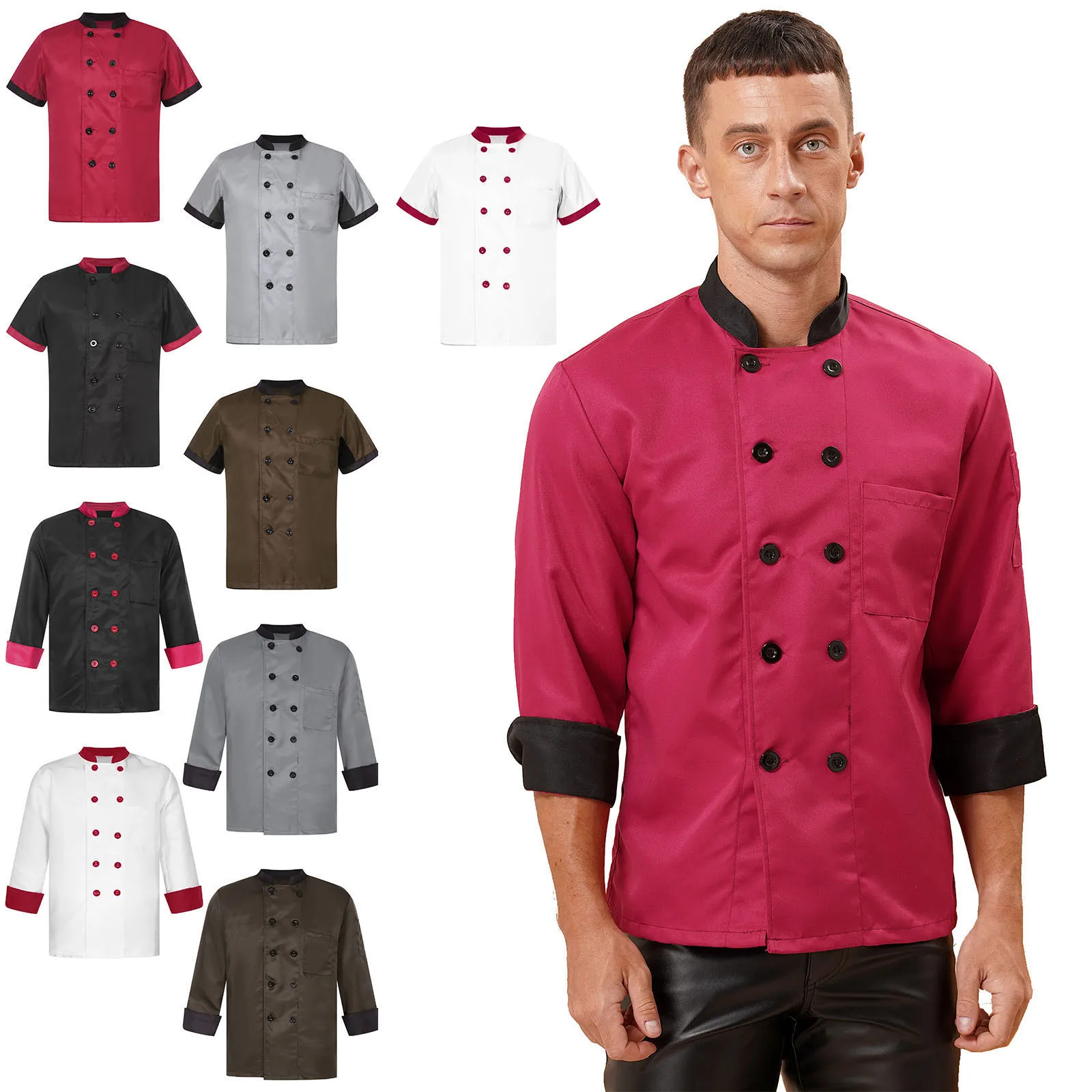 Herren Frauen Koch Jacke Stehkragen Zweireiher Köche Mantel Hotel Restaurant Bäckerei Küche Uniform Halloween Cosplay Kostüm