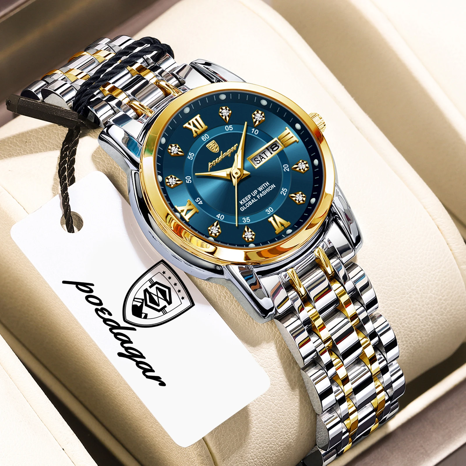 POEDAGAR Casual Women Wristwatch Waterproof Luminous Date Week Women's Quartz Watches Stainless Steel Elegant Dress Ladies Watch