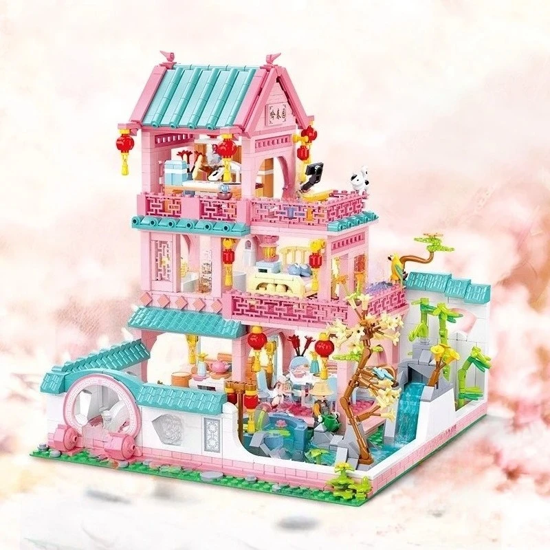 Casa de pueblo Villa modelo bloques de construcción juegos de juguetes arquitectura creativa cabaña ciudad amigos familia ladrillos juguetes para niñas niños