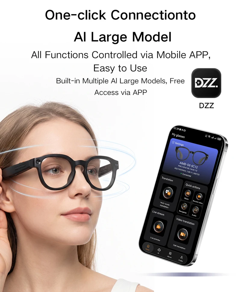 Lenovo G6 Smart-Brille 8MP Kamera Bluetooth-Anrufe Video KI-Übersetzung Bildstabilisierung Video- und Audioaufnahme – Detail 1