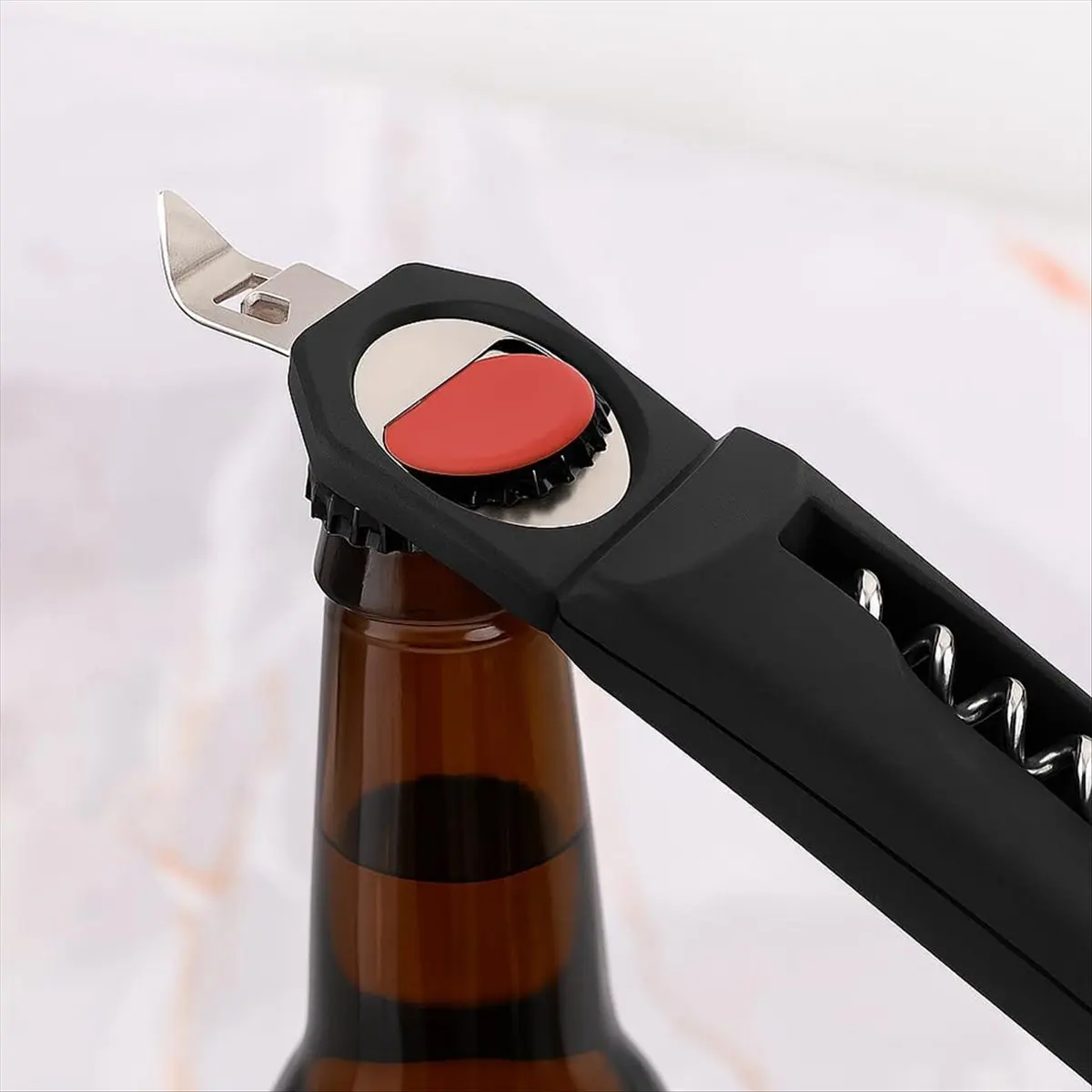 Multifunction Jar, Can, Bottle Wine Opener Tool Non-Slip Kitchen Gadget Lid Remover, Magnetic Cap Catcher