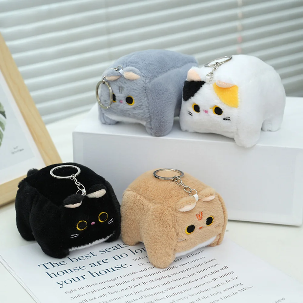 Backpack Keychain Plush Cat Doll Keychians Stuffed Cow Cat Cute Keyrings For Backpack Kawaii Cartoon Small Cat Keychains For Bag