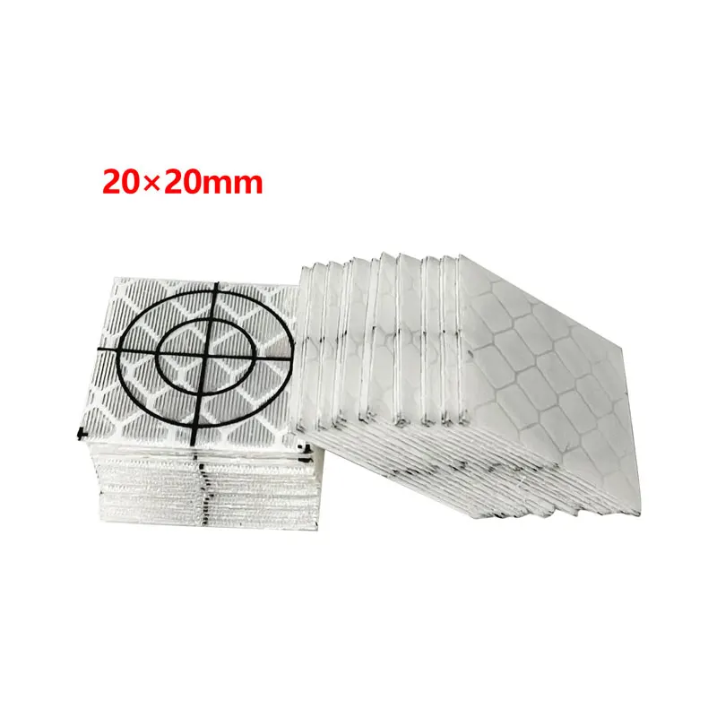 Foglio riflettente da 100 pezzi 20x20mm per rilevamento stazione totale geografia foglio bersaglio bianco adesivo riflettente 20mm 2cm