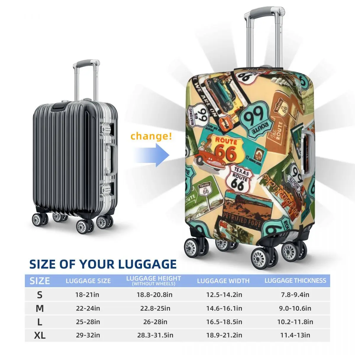 Route 66 Print Luggage Protective Dust Covers Elastic Waterproof 18-32inch Suitcase Cover Travel Accessories