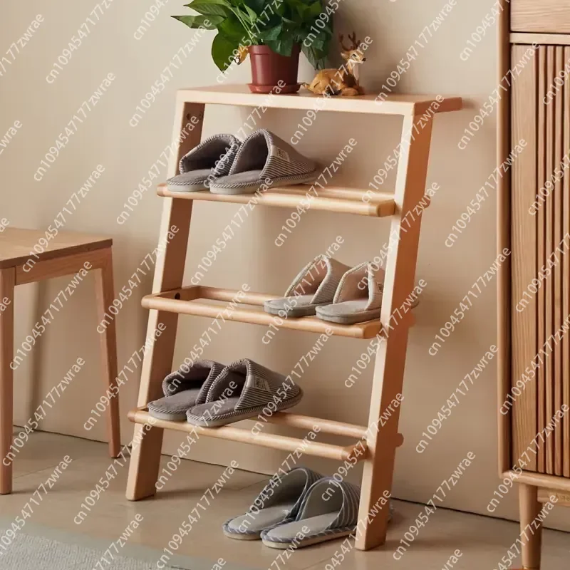 Different Combinations 4Tiers Entrance Storage Shoe Rack Simple Living Room Against Wall Multi-Layer Wooden Slippers Shoe