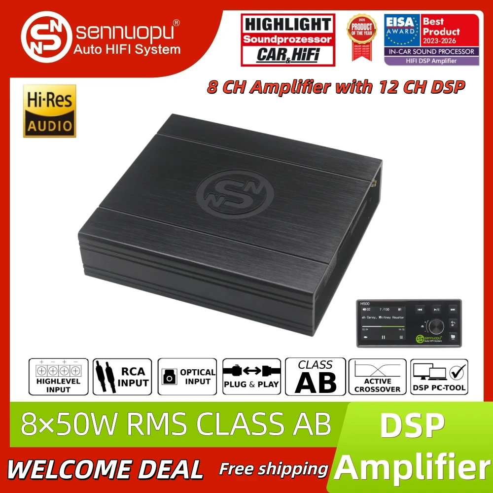 Sennuopu DS-M12 PLUS 12Ch Automotive DSP Amplifier | Professional Car Audio Processor, Bluetooth & Digital EQ Remote Included