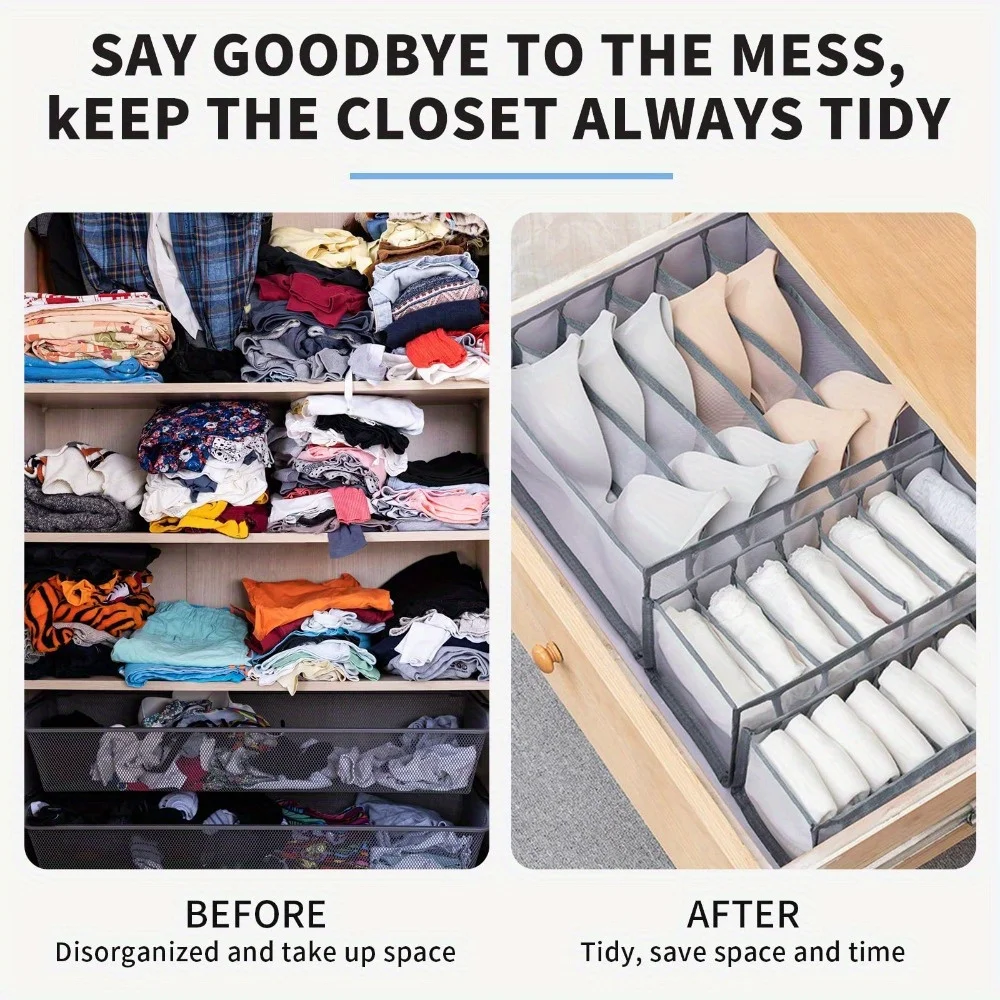 3pcs/set 6 Grid 7 Grid 11 Grid Underwear Storage Bag Drawer Style Thickened Storage Box Household Dormitory Mesh Socks Bra