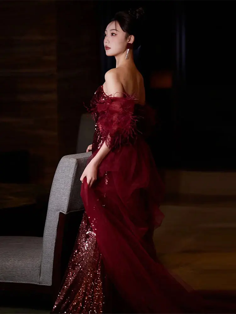 ชุดราตรีเจ้าสาวแบบไหล่เดียว ยาวถึงพื้น ทรงเข้ารูป สำหรับงานแต่งงาน งานเลี้ยงฉลองวันเกิด หรืองานเลี้ยงอาหารค่ำ