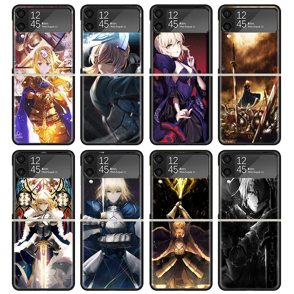 Fate Zero Stay Night Saber Case For Samsung Galaxy Z Flip 4 5 3 z Flip5 Flip4 5G Hard Phone Cover Flip3 Split Folding Black Plas