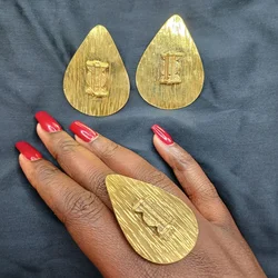Copper Women Ring Jewelry Gold Plated Clips Earrings Geometric Ear Set for Party Wedding Gifts Colored Earrings Ring Jewelry