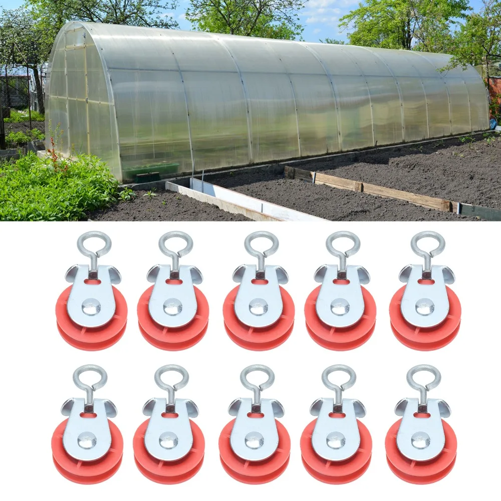 10pcs Metal Hanging Ring Waterline Pulley Red Plastic Wheel Central Fastening Rivets Livestock Pulley Single Groove Fixed Pulley