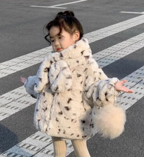 Girls Wool Coat Children 2024 New Autumn Winter Fashion Simple Casual Flower Warm Coat Korean Simple Style Fashion Clothes