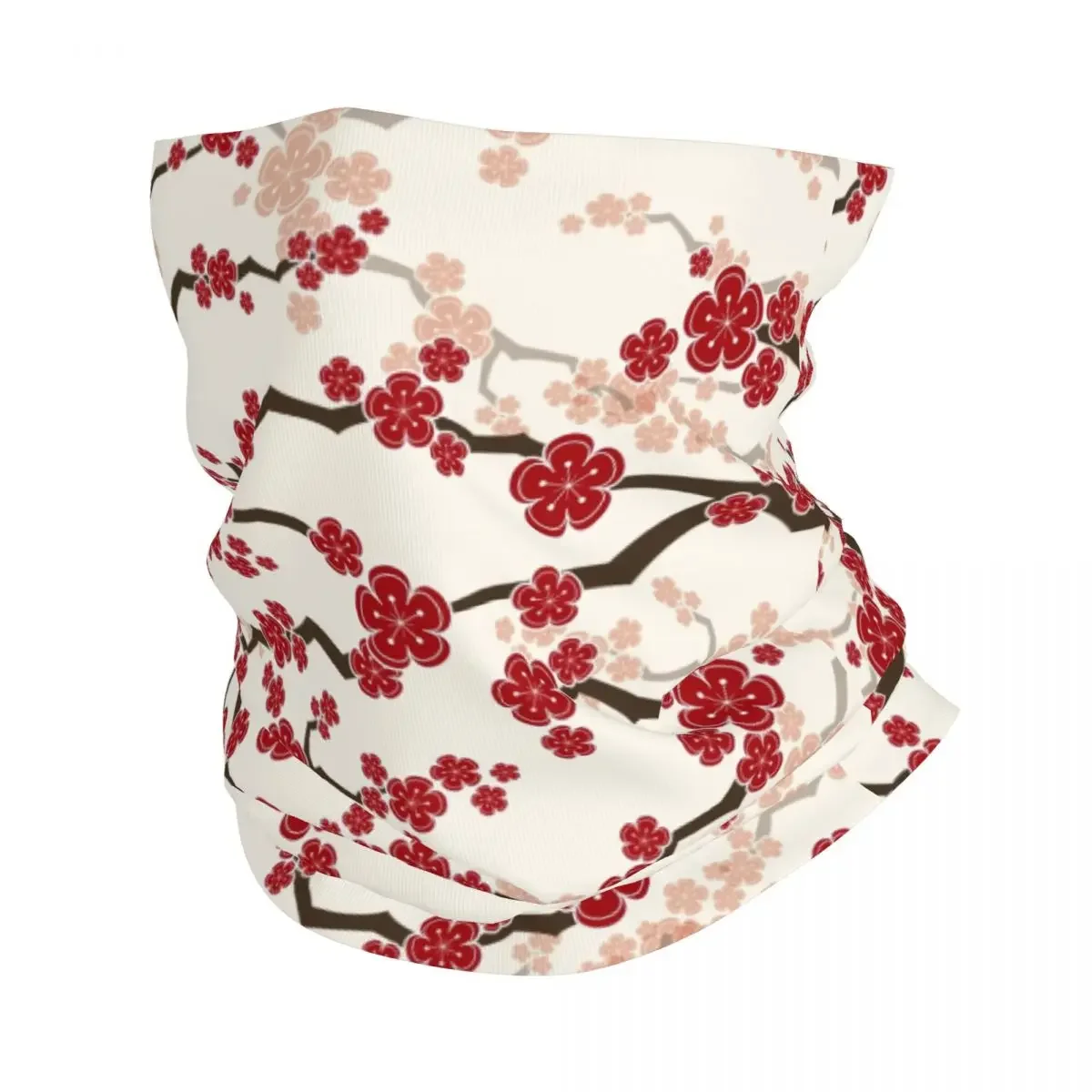 Red Oriental Cherry Blossoms Neck Gaiter Men Women UV Face Shield Winter Zen Japanese Sakura Flowers Bandana Scarf for Ski