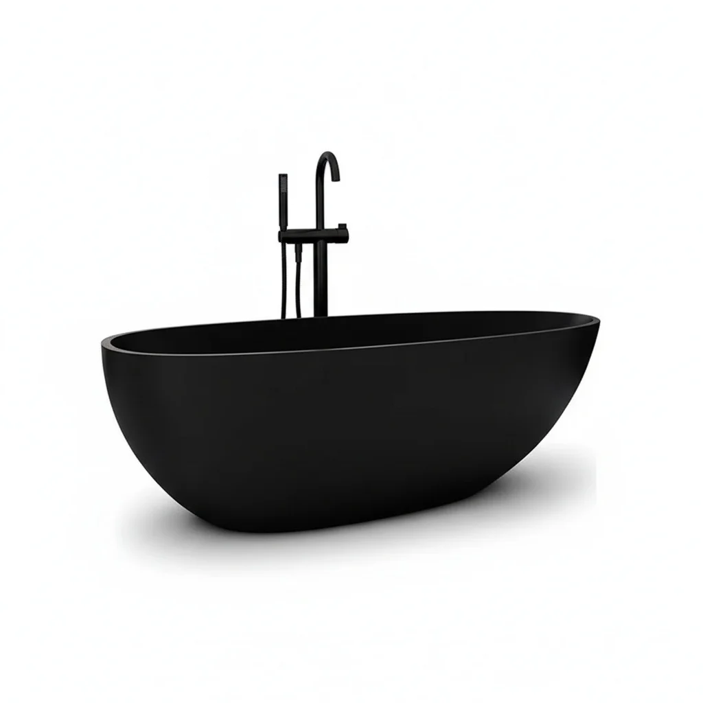 

Отдельностоящая ванна из искусственного камня, матовый черный цвет, 1400-1800 мм/55-71 дюйм, овальная ванна для замачивания, современная акриловая ванна из искусственного камня