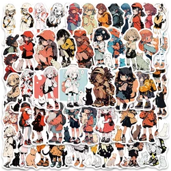 50pcs Cute Girls and Cats Cartoon Stickers Vinyl Laptop Water Bottle Decals Luggage Guitar Skateboard Waterproof Graffiti