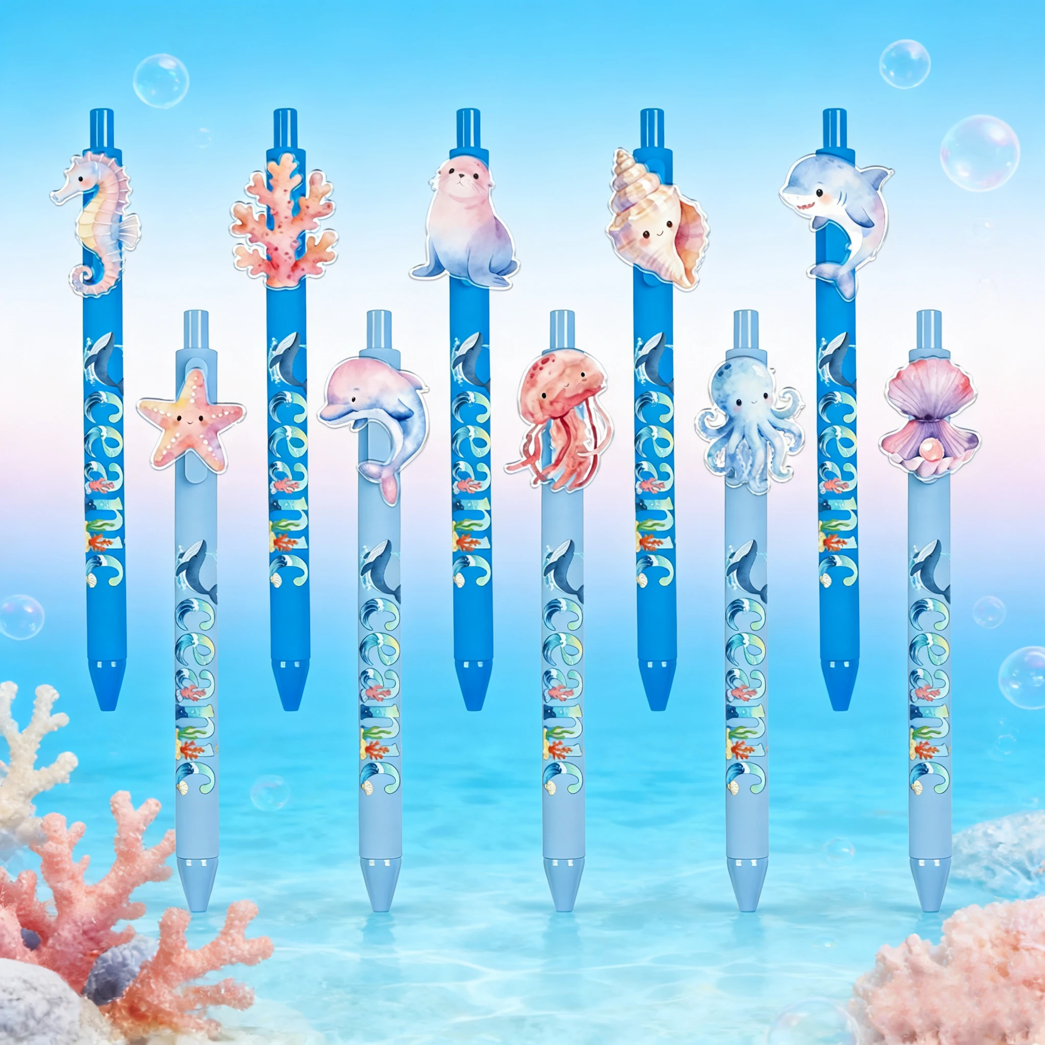 

8PCS/15PCS Marine Life Theme Ballpoint Pen, Underwater World Ballpoint Pen, School Season Stationery Pen