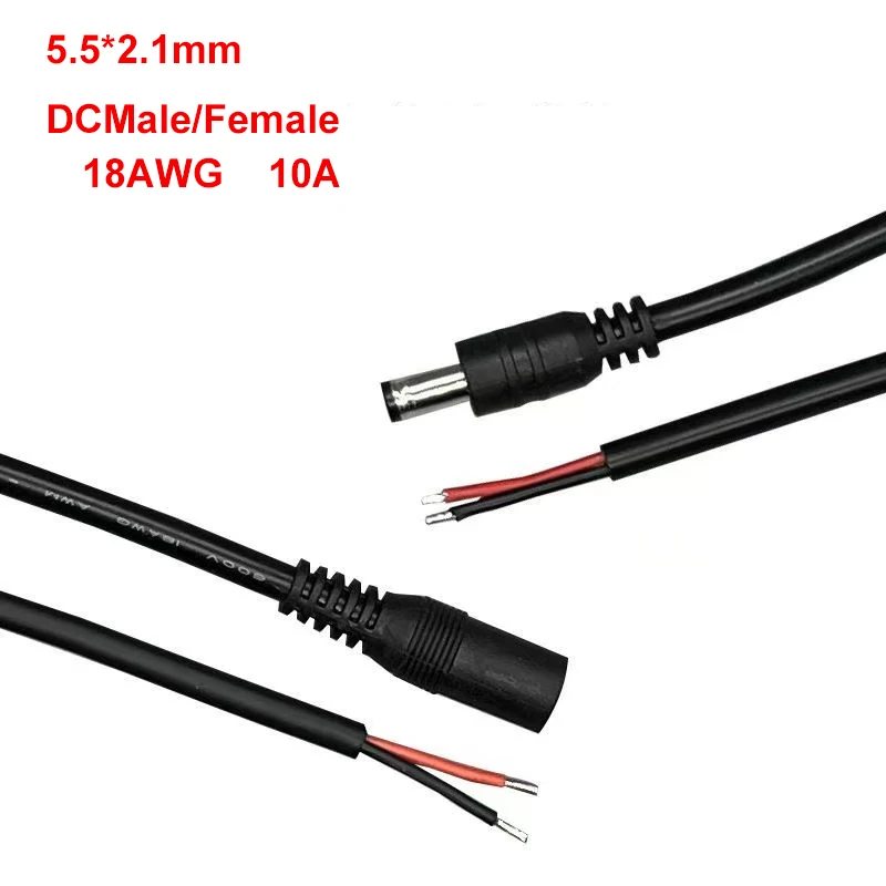10 Pieces 5.5*2.1mm Male and Female Plug 30CM/50CM DC Cable 18AWG0.75² 12-24V DC Power Cord Connector CCTV Camera