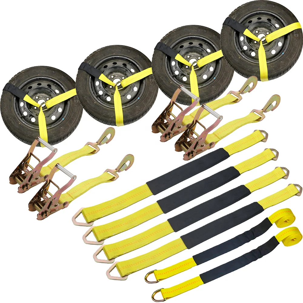 

High Quality Tire Wheel Down Strap 10000lbs Axle Straps Tie Downs With Snap Hook&D Ring