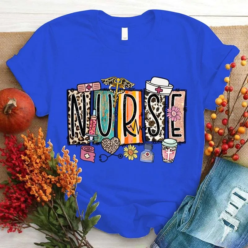 Hot Nurse Print T-shrits For Women Summer Short Sleeve Round Neck Loose T-shirt Fashion Creative Personalized Tops