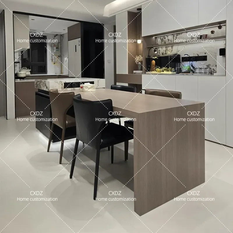 Italian Style Island Dining Table Integrated Household Retractable Rock Slab Middle Guide Table Kitchen Narrow Storage Tea