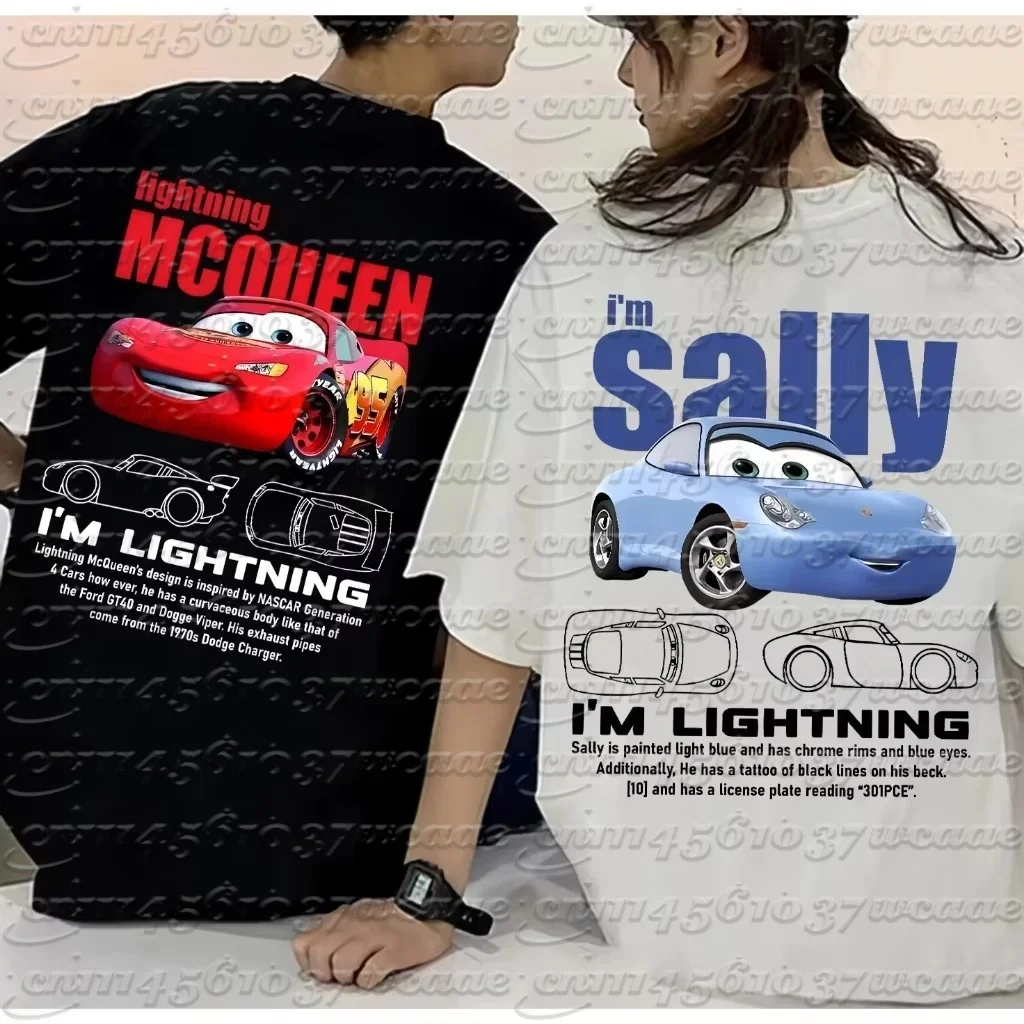 26/27 NEW  Cartoon Sports Car Print Short Sleeve T-Shirt Summer Casual Unisex Couple Tops