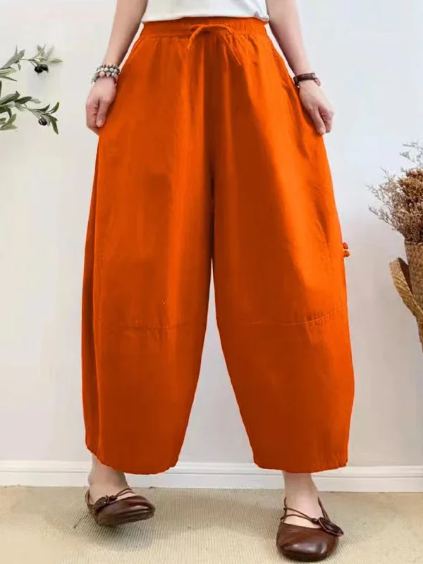 Retro Lantern Pants for Women 2023 Sumemr Baggy Cotton Linen Home Bloomers Khaki Oversize Women\'s Harem Pants with Pockets Cargo