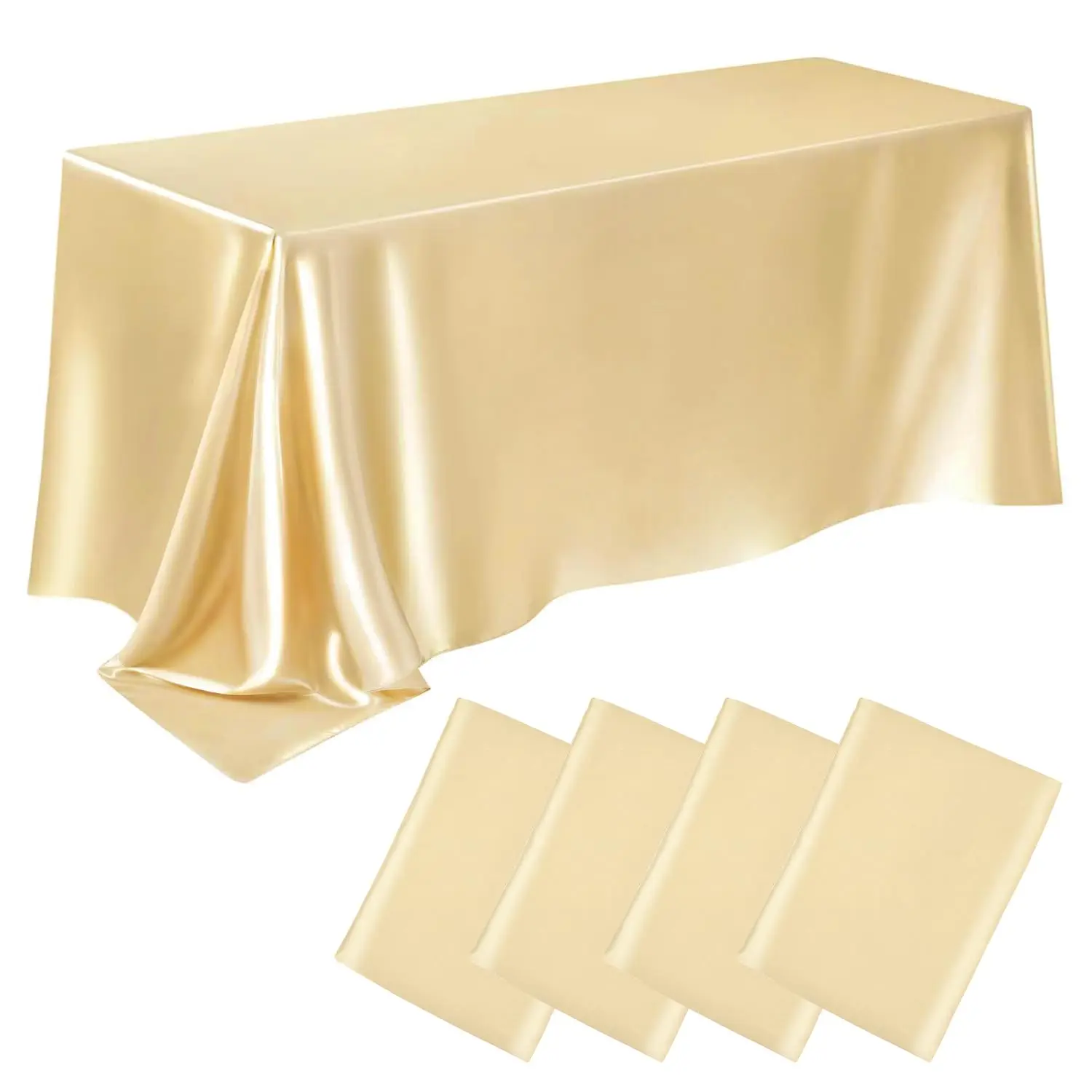 Satin Tablecloth Rectangle Wedding Party Table Cover Gold Champagne Solid Color Wedding Banquet Festival Party Dining Decor