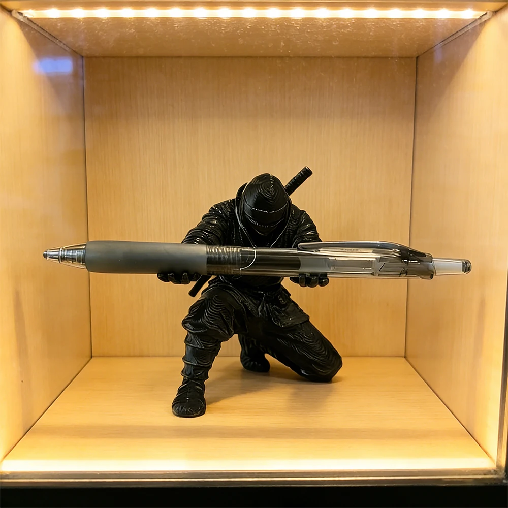 Cool Ninja Pen Holder Desktop Organizer Office And School Supplies 3D Black Samurai Desk Decor Pen Stand
