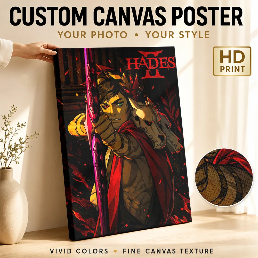 Hades II Game Art Framed Canvas Print Poster Customized Photo Gaming Anime Wall Art for Teen Bedroom Decor Gift for Collectors