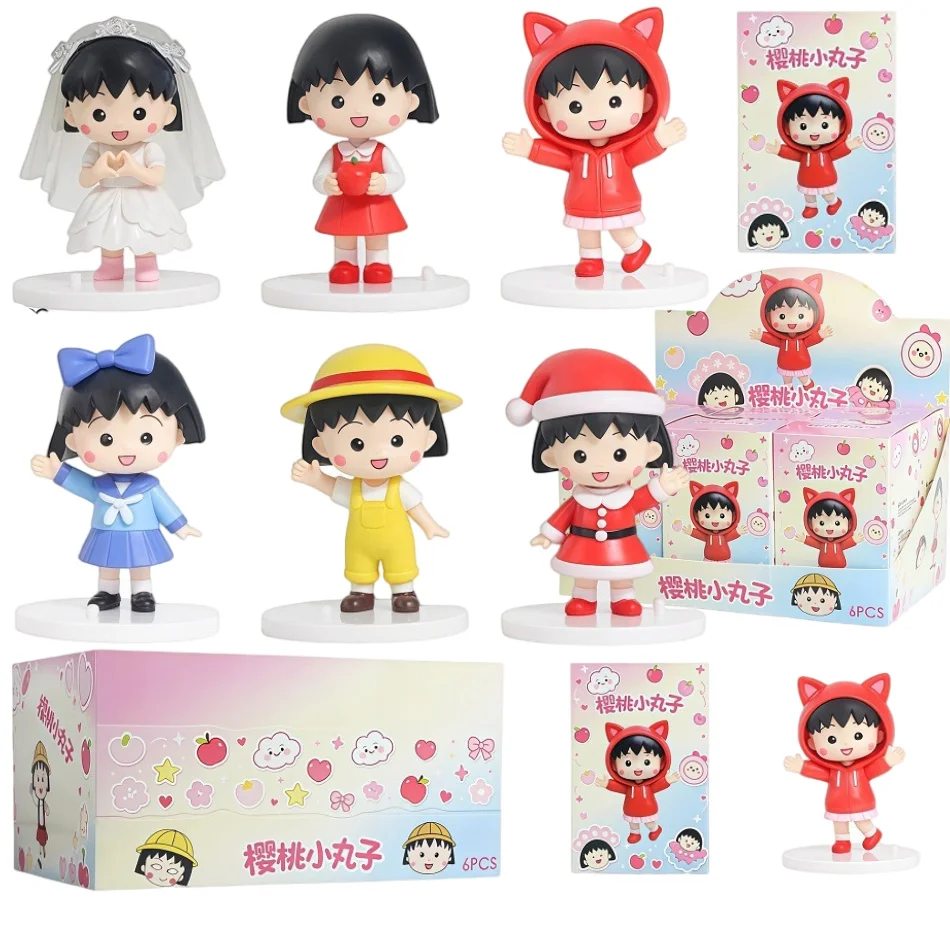 6 style Anime Chibi Maruko-chan Figure Blind Box Moments of Companionship Series Kawaii  Q Version Doll Desktop Decor Model Toys