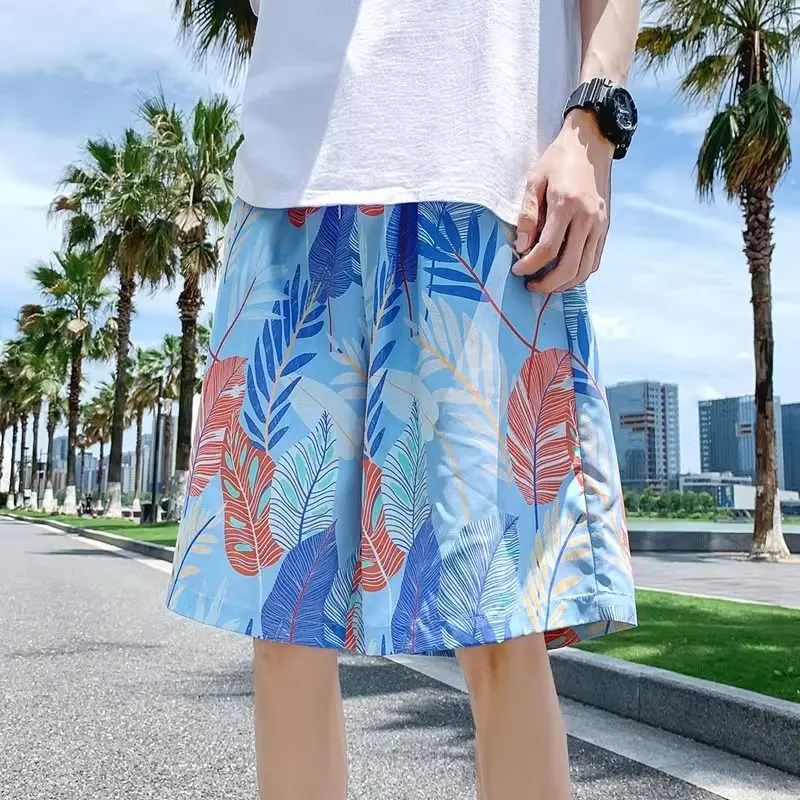 

Fashion Printed Pockets Straight Beach Shorts Men's Clothing 2025 Summer New Loose Young Style Elastic High Waist Casual Shorts