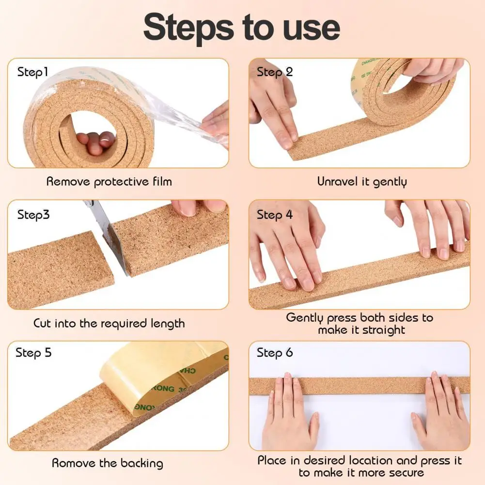 Tira de corcho autoadhesiva, tira de tablero de corcho, tiras de tablón de anuncios de corcho versátiles para oficina, aula, decoración del hogar, autoadhesivas