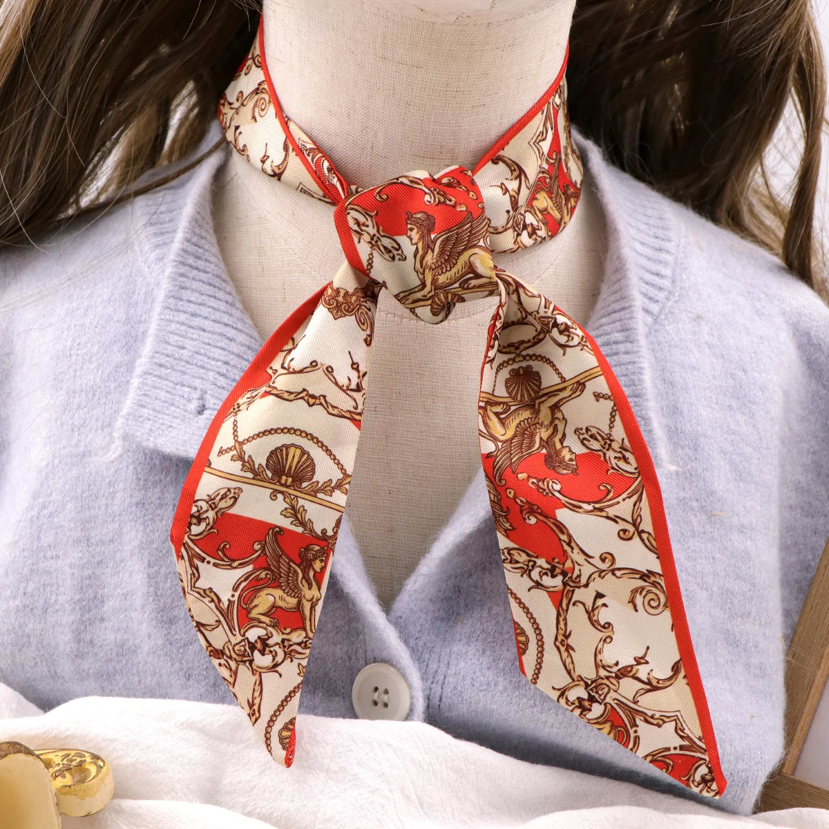 Retro Skinny Scarf Women Small Bag Scarves Hair Neck Scarf For Ladies Foulard Flower Print Neckerchief Headband