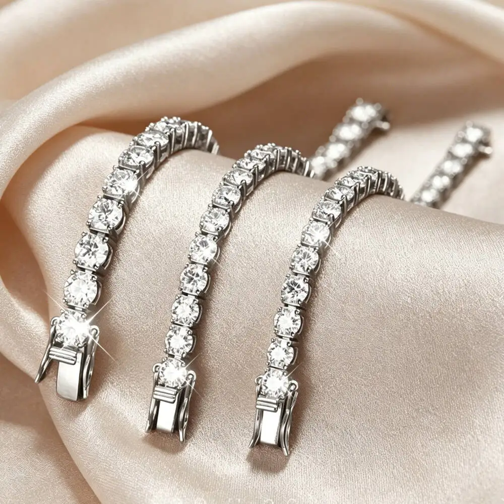 925 Sterling Silver Round Cut D VVS1 Moissanite Tennis Bracelet Full Paved Classic Link Chain Fine Jewelry For Women