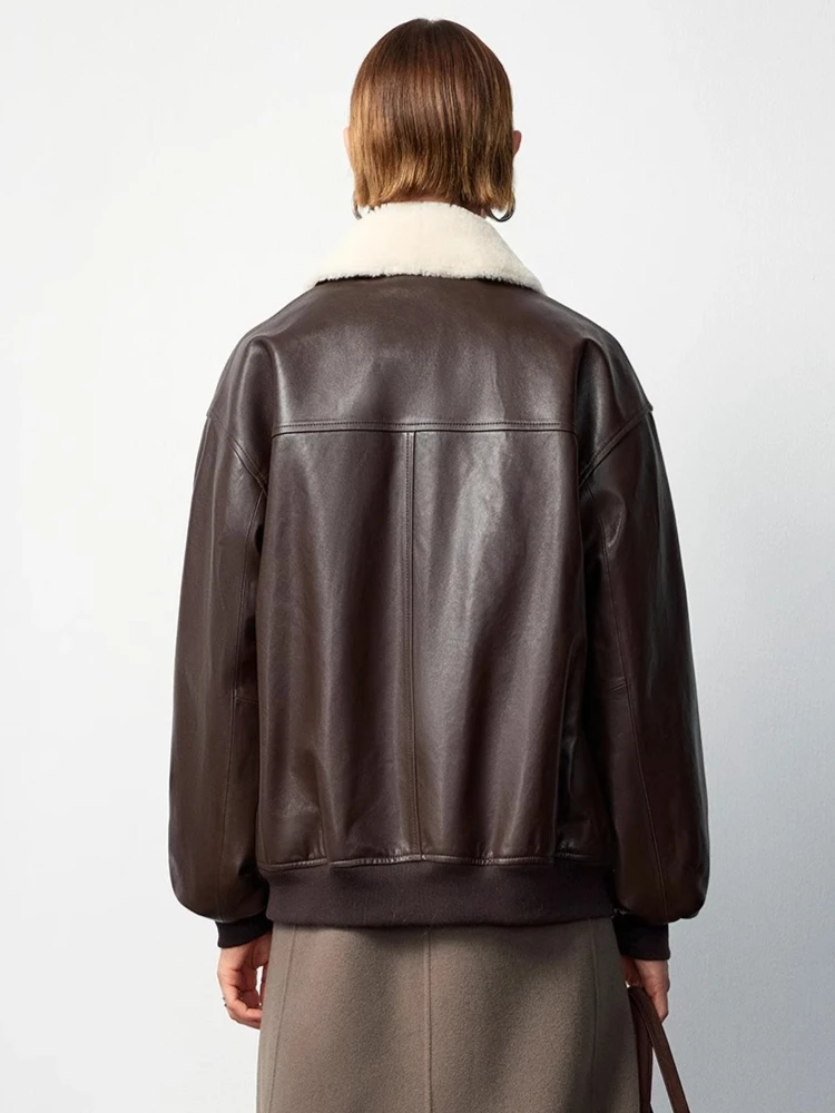 Casual Echtes Leder Motorrad Jacken Frauen Herbst Winter High-end-Einfache Abnehmbare Pelz Kragen Echt Schaffell Stepp Mantel