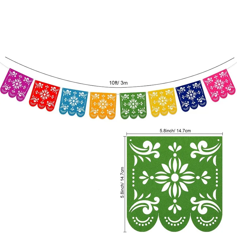 4Pcs/set Mexican Fiesta Party Decorations Banners Felt Papel Picado Banner Day of the Dead Decor
