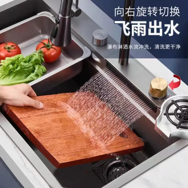 Kitchen water nano vegetable basin 304 stainless steel Internet celebrity vegetable basin Douyin Feiyu Waterfall high-end large