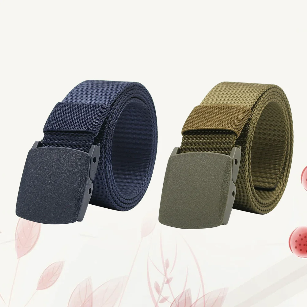 

2 pcs Canvas Belt Lightweight Adjustable Waist Band Nylon For Outdoor Training Field Exploration Men Casual Belt Green Dark Blue