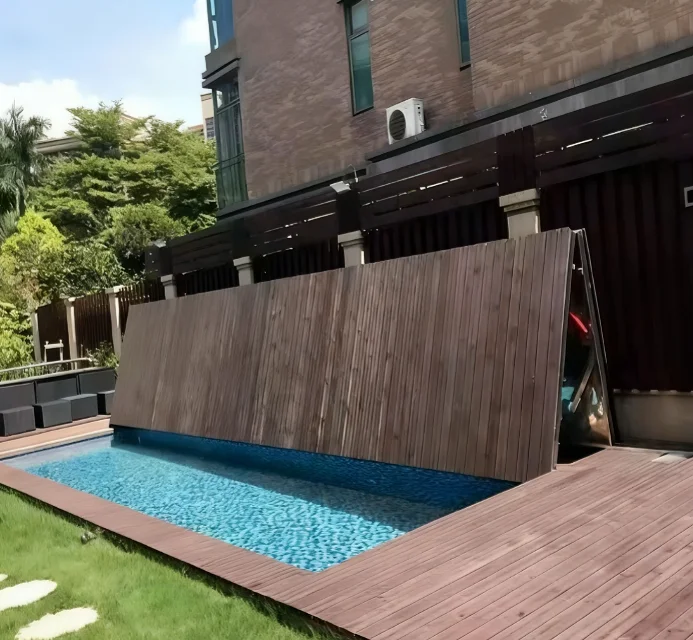 Home Swimming Pool Cover, Automatic Floor Pool Cover That Can Withstand Wind And Snow.