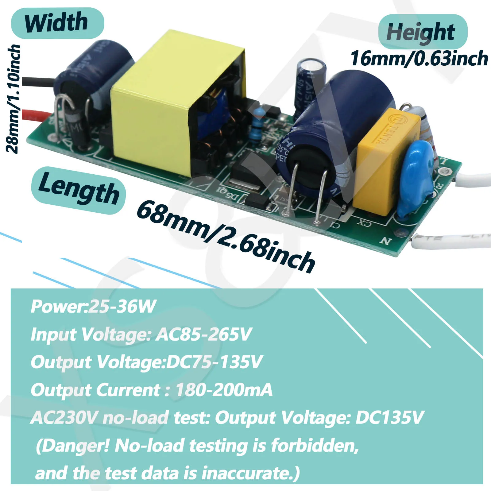 Fuente de alimentación con controlador LED, AC85-265V de iluminación de corriente constante integrada, transformador aislado de 200mA, 1-3W, 4-7W, 8-12W, 15-18W, 20-24W, 25-36W