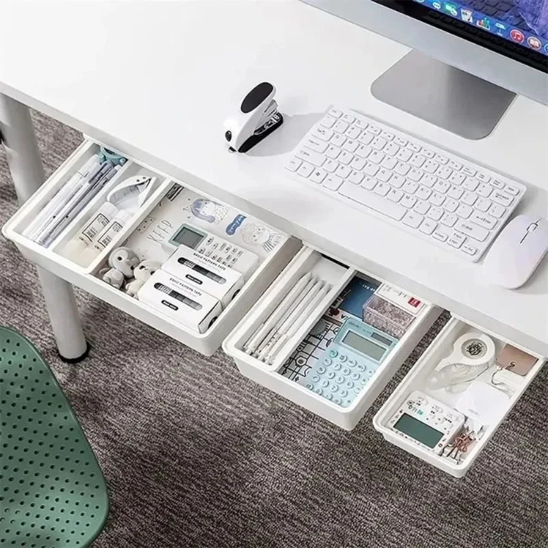 Caja de almacenamiento oculta, cajón de almacenamiento para escritorio, estante de almacenamiento de plástico autoadhesivo para escritorio, caja de almacenamiento simple para objetos diversos
