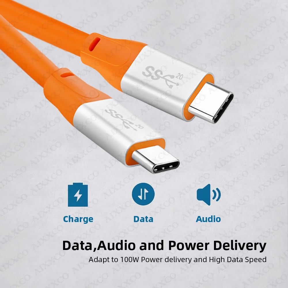 20Gbps USB C Cable PD100W Fast Charger Cord USB3.2 Gen 2 HD 4K@60Hz Video PVC for Laptop MacBook