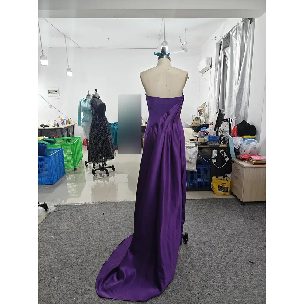 Customized Vintage Long Purple Muslim Evening Dresses Backless Straight Ankle Length Sweep Train Prom Dresses for Women 2024