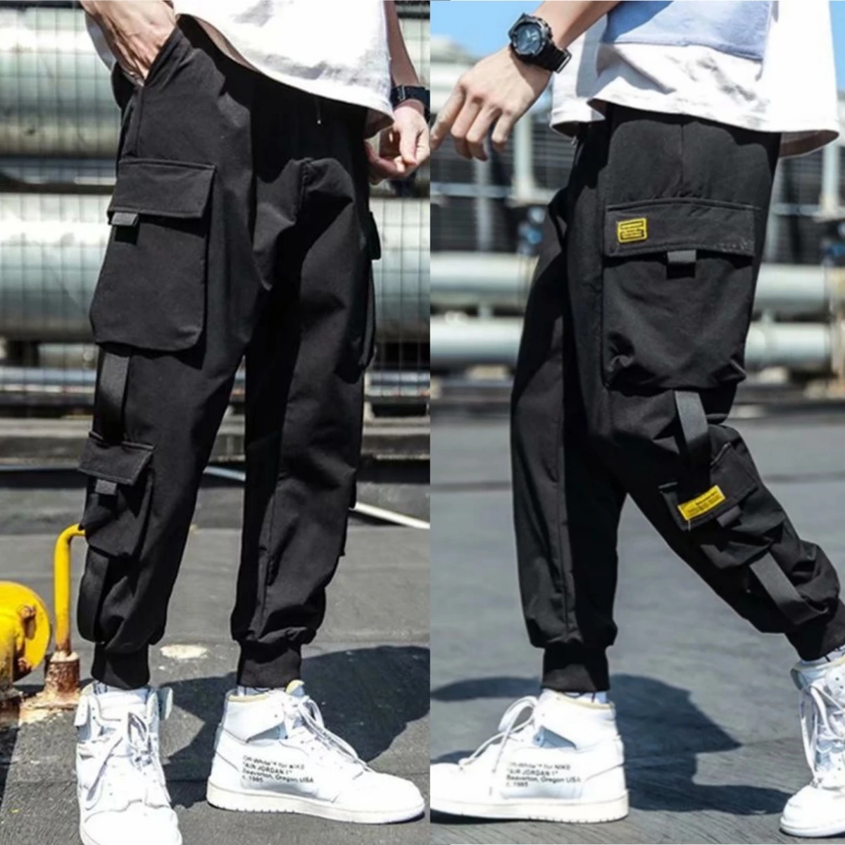 2024 New Fashion Men\'s Cargo Pants Casual Hip Hop Hit Color Multiple Pockets Trousers Streetwear Sportswear Sweatpants Clothes