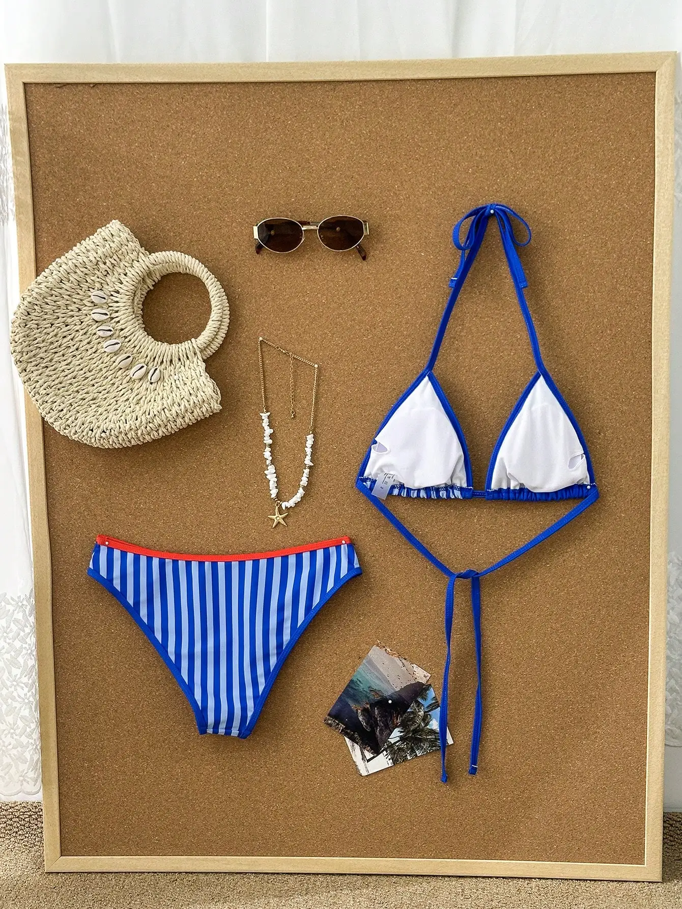 

Women's Lobster Print Striped Halter Bikini Set Beach Vacation Swimsuit