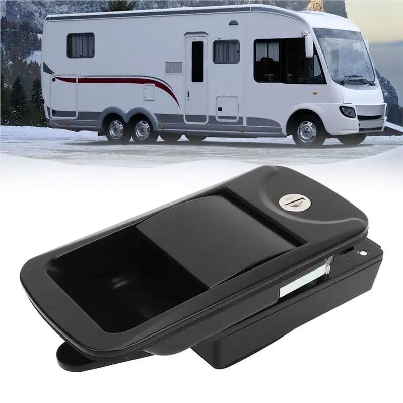 ABGH-Schlossgriff für Wohnmobile aus Zinklegierung für Yacht, Unterputzdesign in Schwarz, Größe 6,2 x 3 Zoll, inklusive 2 Schlüsseln
