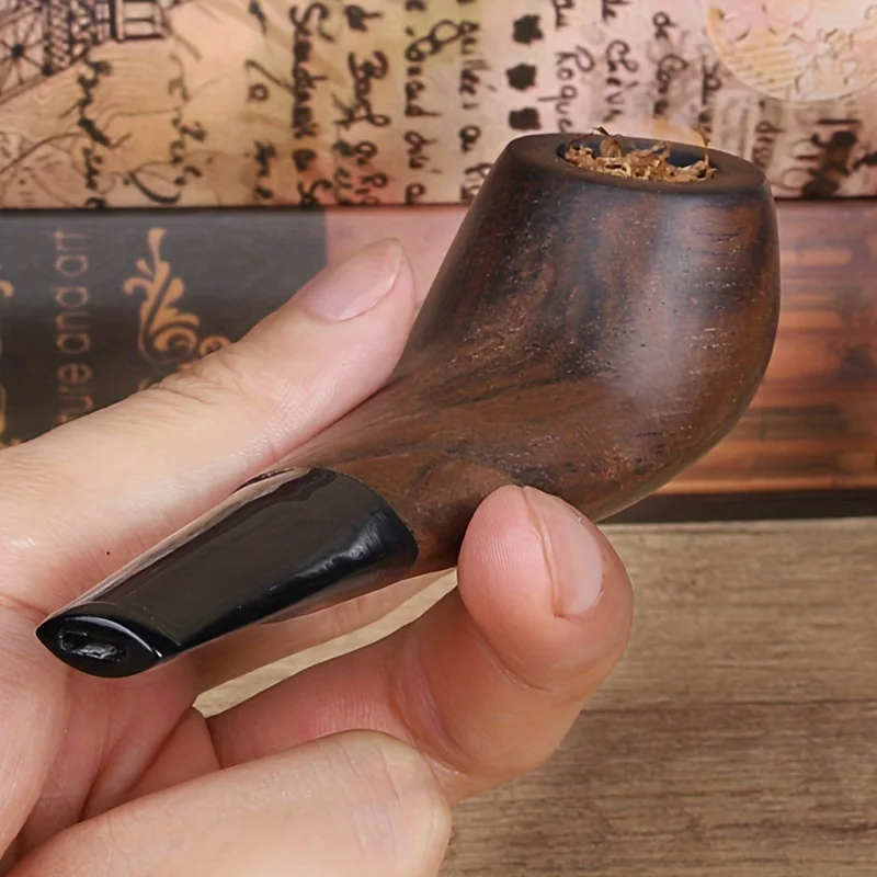 High Quality Natural Ebony Wood Straight Mini Tobacco Pipe Smoking Pipe 3mm Filters Smoking Accessories Gift For Father