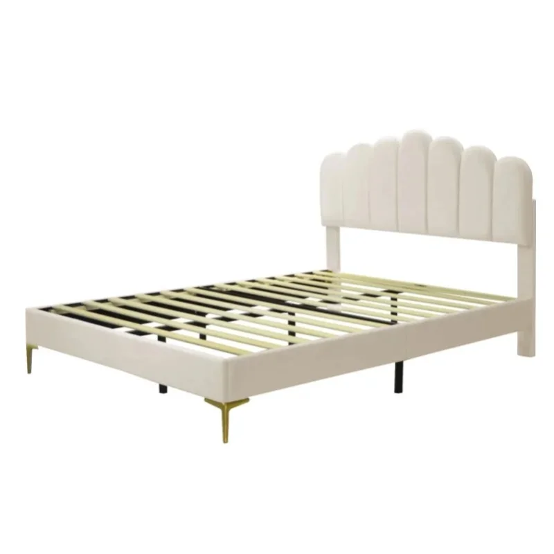 Rosahqnda Doppelbett, Polsterbett, Jugendbett, 140 x 200 cm, höhenverstellbares Kopfteil, Metallbettbeine, Lattenrost, modernes minimalistisches Design, geeignet für Schlafzimmer, Gästezimmer,